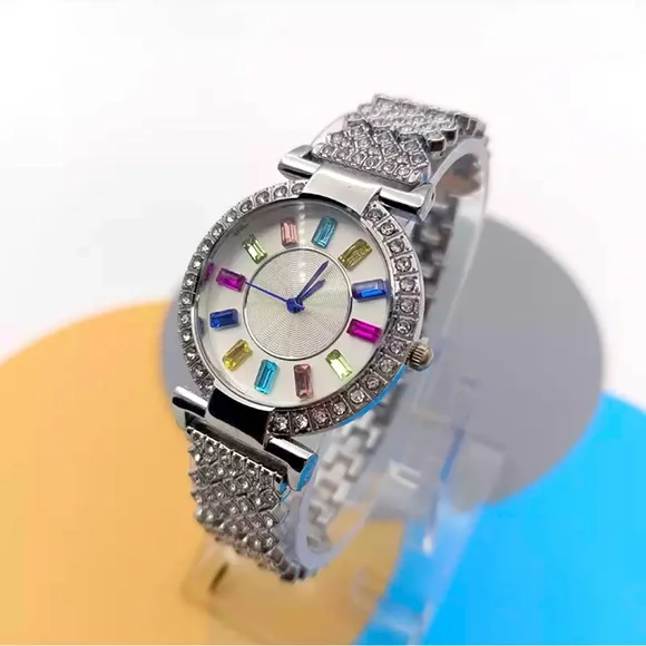 NEW Ladies Rainbow Dial Bling Sparkly Watch- Silver Tone - Picture 1 of 6